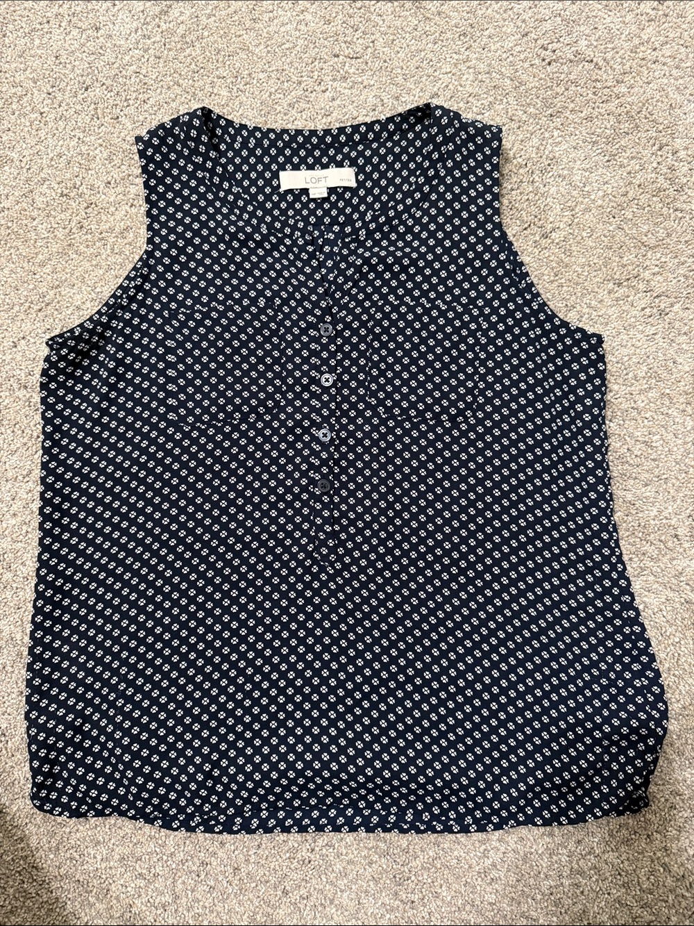 LOFT Navy and White Sleeveless Button-Front Camisole